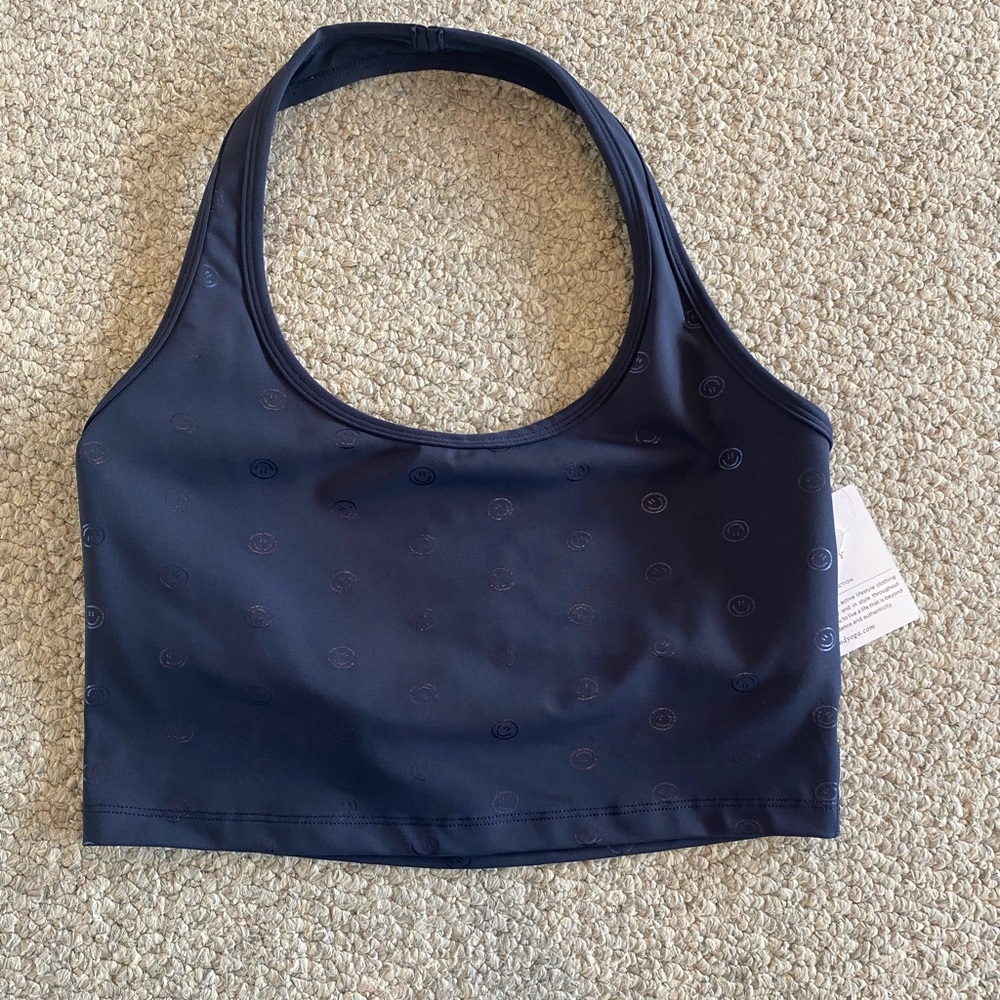 Beyond yoga well rounded cropped halter tank - navy smiley faces new with tags